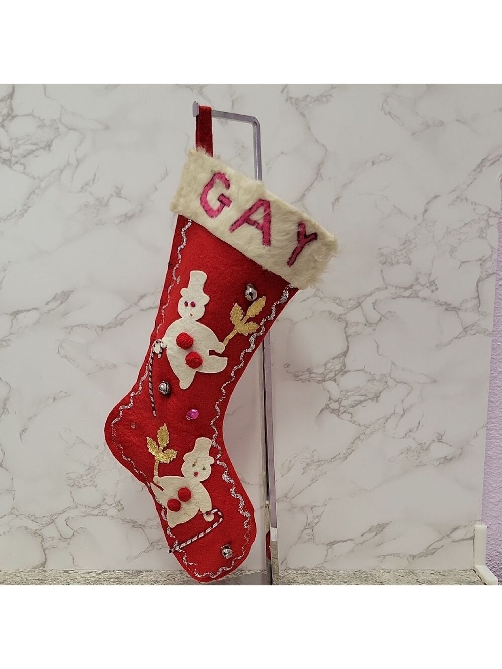 Vintage handmade felt Christmas stocking Gay